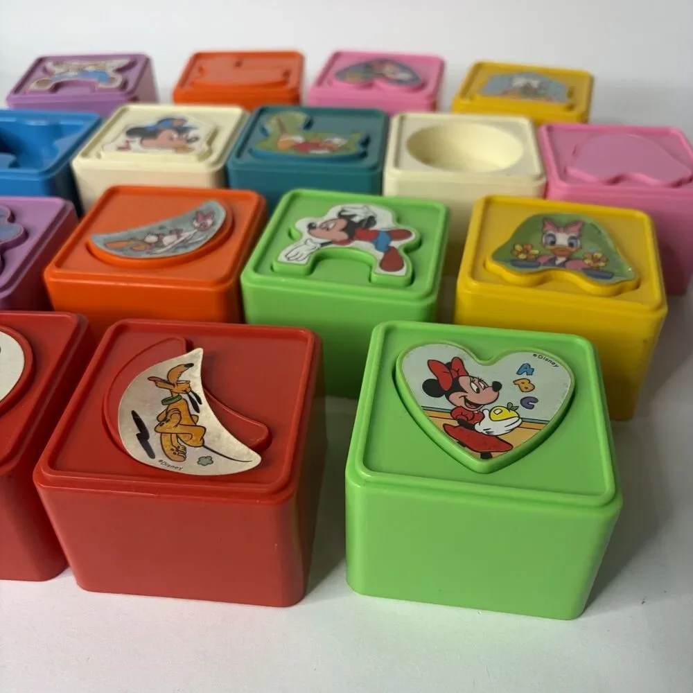 Vintage Playskool 1988 Blocks Color Shape Sorter Disney Mickey Mouse 30 piece
